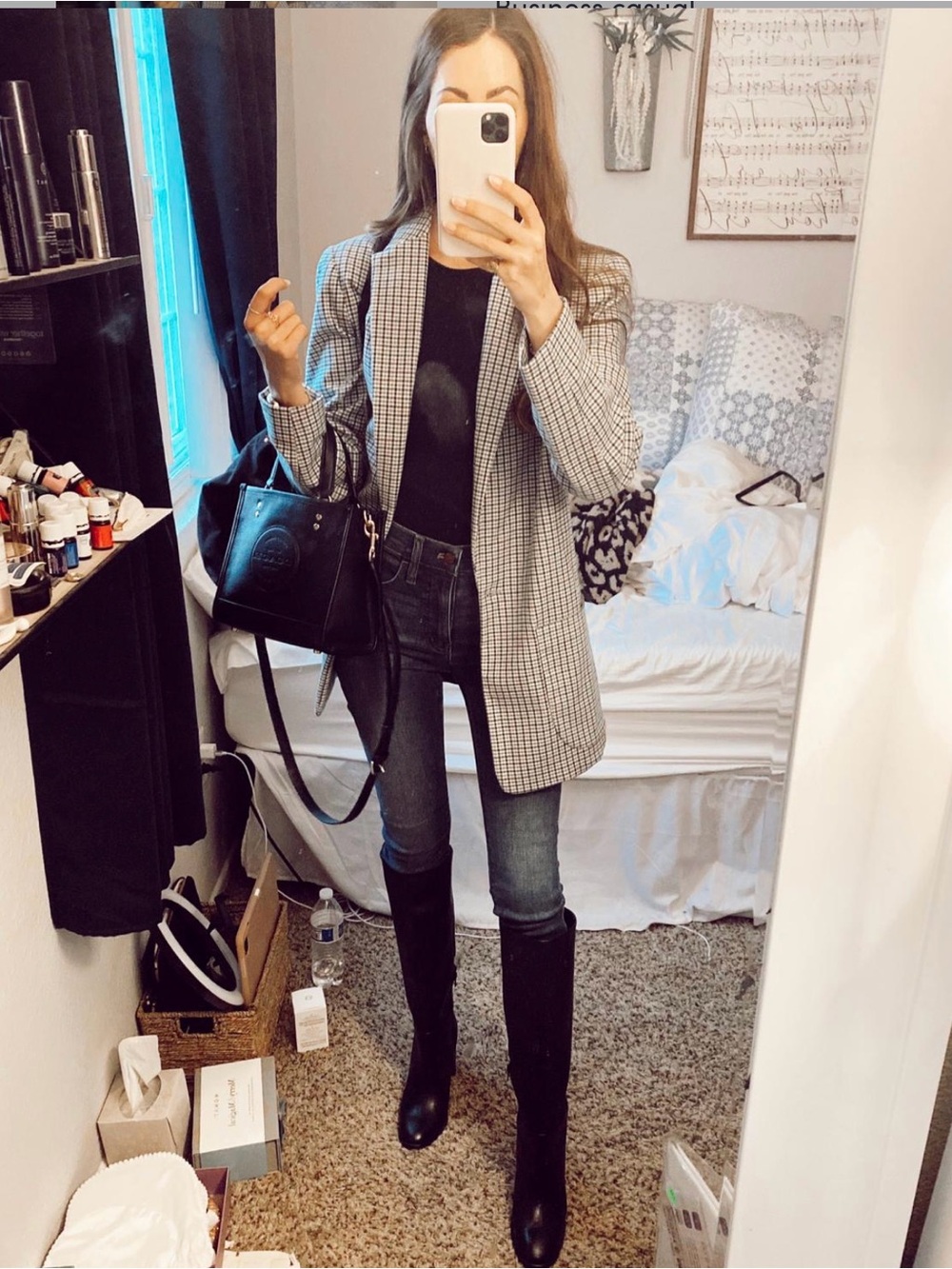 a new day Black and White Checked Single-Button Blazer